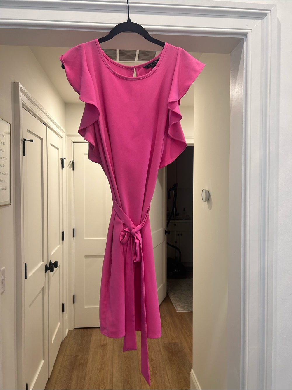 Banana Republic Hot Pink Flutter-Sleeve Tie-Waist Midi Dress